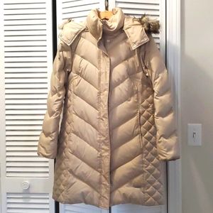 Kenneth Cole Reaction Medium Down Long Coat with faux fur hood